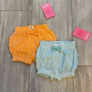NWT RuffleButts Colorful Melon and Aqua Stripe Terry Bubble Shorts Bundle, 3-6M